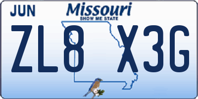 MO license plate ZL8X3G