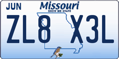 MO license plate ZL8X3L