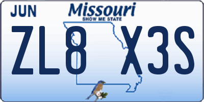 MO license plate ZL8X3S