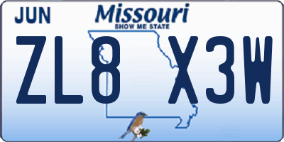 MO license plate ZL8X3W