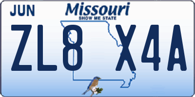 MO license plate ZL8X4A
