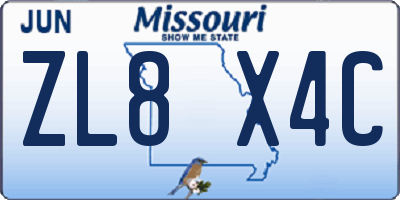 MO license plate ZL8X4C