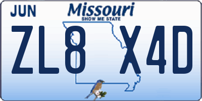 MO license plate ZL8X4D