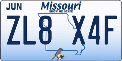 MO license plate ZL8X4F