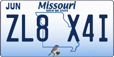 MO license plate ZL8X4I