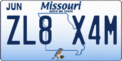 MO license plate ZL8X4M