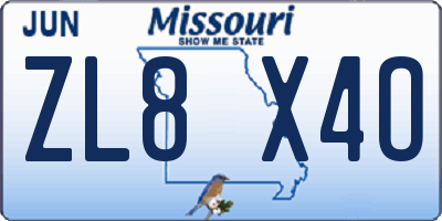 MO license plate ZL8X4O