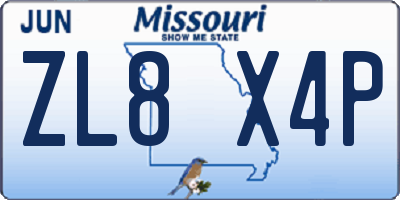 MO license plate ZL8X4P
