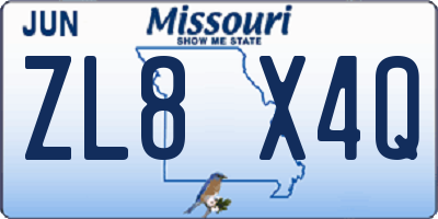 MO license plate ZL8X4Q