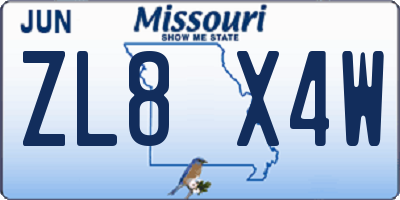 MO license plate ZL8X4W