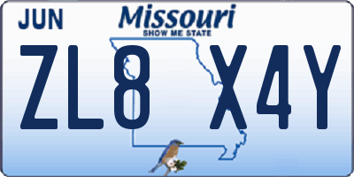 MO license plate ZL8X4Y