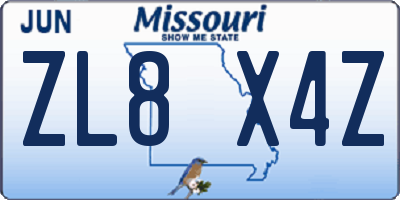 MO license plate ZL8X4Z