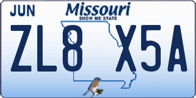 MO license plate ZL8X5A