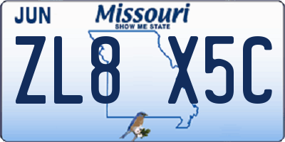 MO license plate ZL8X5C