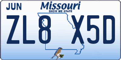 MO license plate ZL8X5D