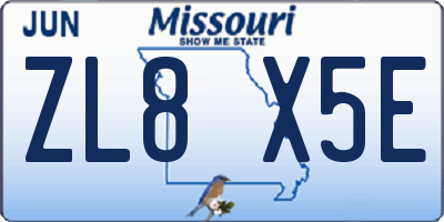 MO license plate ZL8X5E