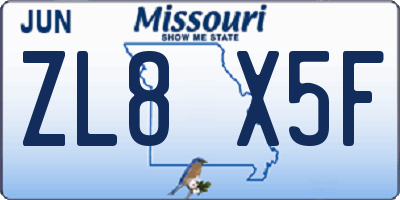 MO license plate ZL8X5F