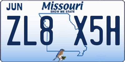 MO license plate ZL8X5H
