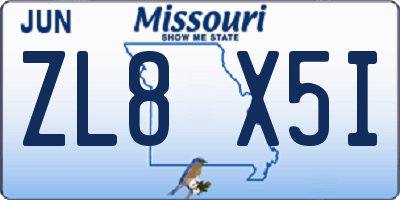 MO license plate ZL8X5I