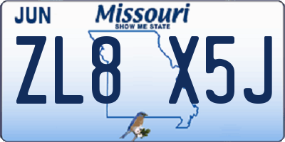 MO license plate ZL8X5J