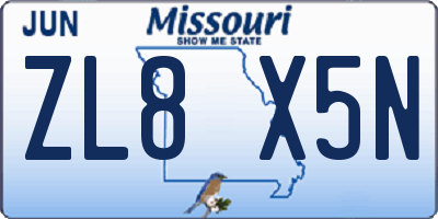 MO license plate ZL8X5N
