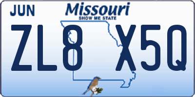 MO license plate ZL8X5Q