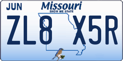 MO license plate ZL8X5R