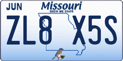 MO license plate ZL8X5S