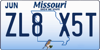 MO license plate ZL8X5T
