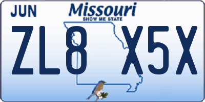MO license plate ZL8X5X