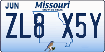 MO license plate ZL8X5Y