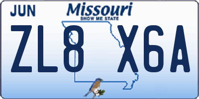 MO license plate ZL8X6A