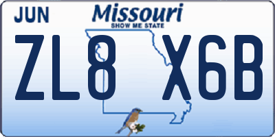 MO license plate ZL8X6B