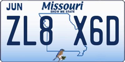 MO license plate ZL8X6D