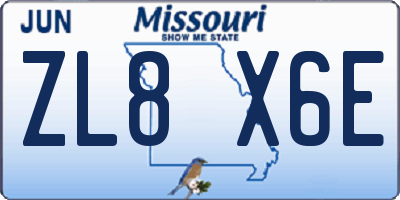 MO license plate ZL8X6E