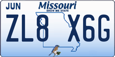 MO license plate ZL8X6G