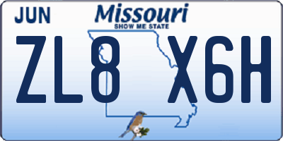 MO license plate ZL8X6H