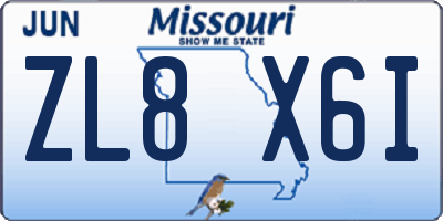 MO license plate ZL8X6I