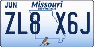 MO license plate ZL8X6J