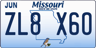 MO license plate ZL8X6O