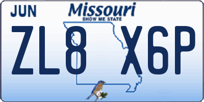 MO license plate ZL8X6P