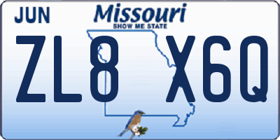 MO license plate ZL8X6Q