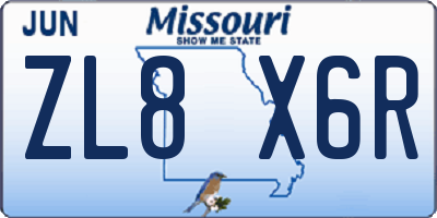 MO license plate ZL8X6R
