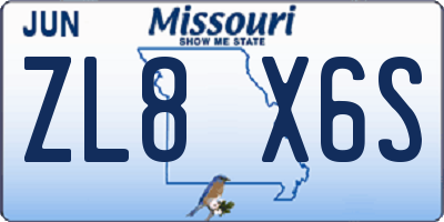 MO license plate ZL8X6S
