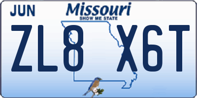 MO license plate ZL8X6T