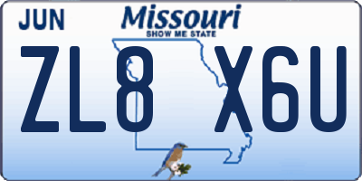 MO license plate ZL8X6U