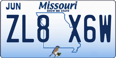 MO license plate ZL8X6W