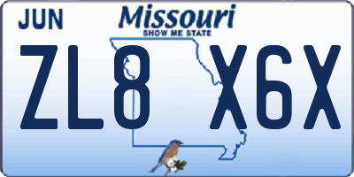 MO license plate ZL8X6X