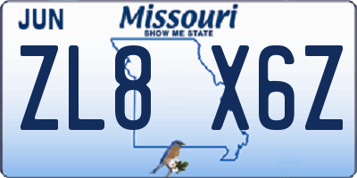 MO license plate ZL8X6Z
