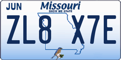 MO license plate ZL8X7E
